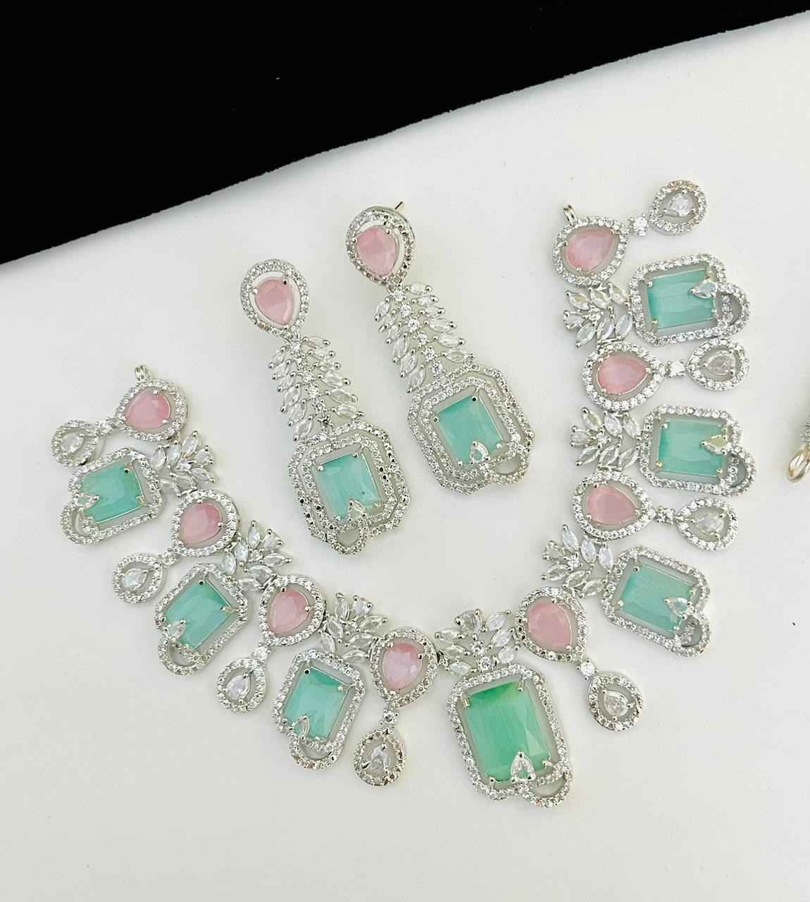 Beautiful Premium Quality American Diamond Necklace With Beautiful  Earrings....